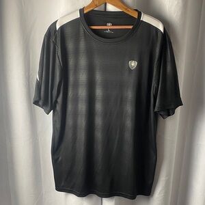 Men's Black Short-Sleeve Athletic Tee with White Shoulder Panels